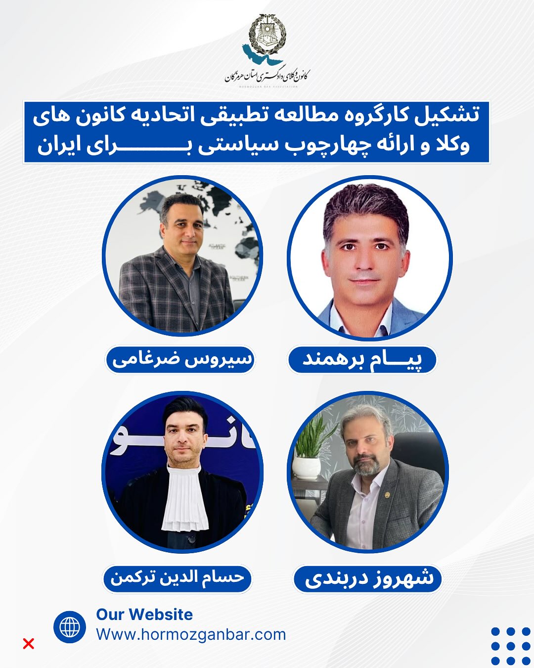 تشکیل کارگروه مطالعه تطبیقی اتحادیه کانون های وکلا و ارائه چهارچوب سیاستی برای ایران===