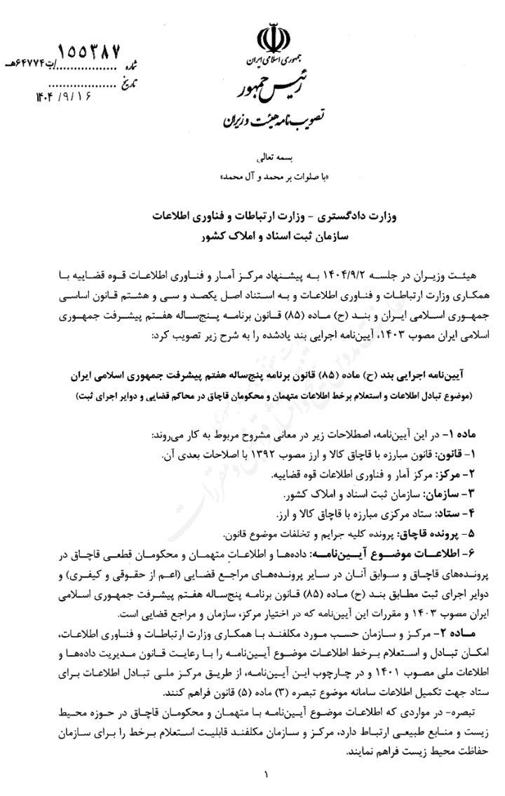 آیین نامه اجرایی بند ح ماده ۸۵ قانون برنامه پنج ساله هفتم پیشرفت