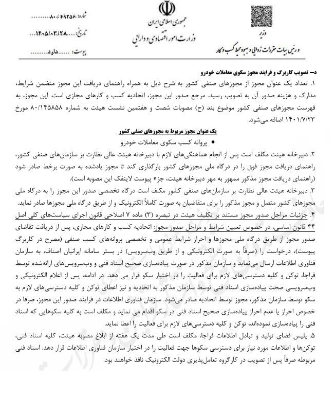 مصوبه هیات مقررات زدایی درباره مجوز سکوی معاملات خودرو
