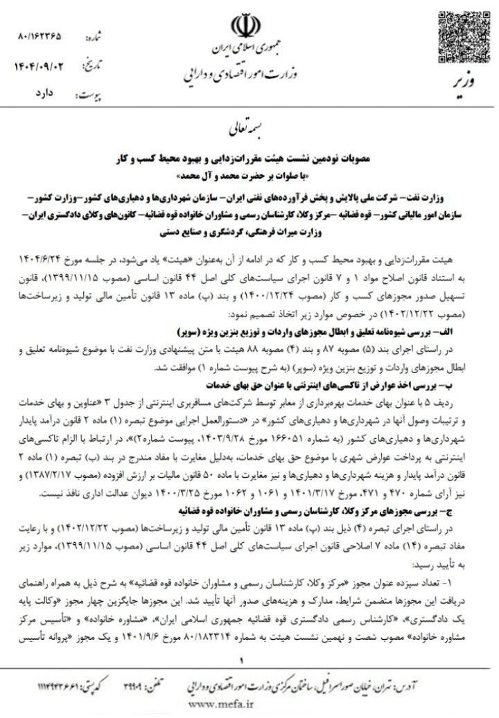 تصمیمات جدید هیات مقررات زدایی و تسهیل صدور مجوزهای کسب وکار درباره کانون‌های وکلای دادگستری و مرکز وکلا