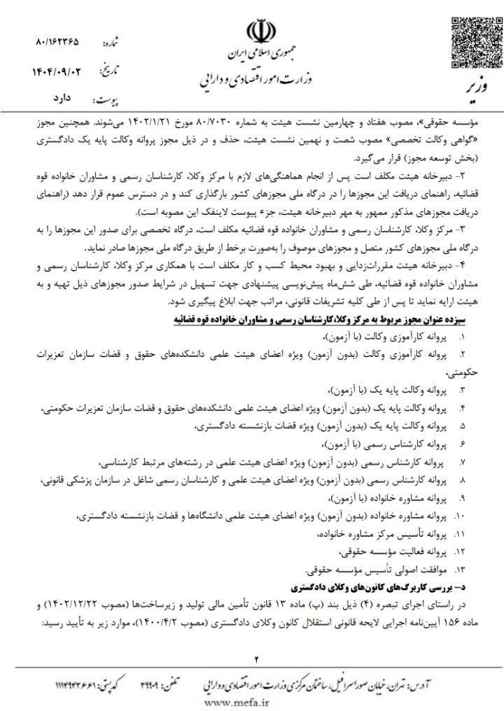 تصمیمات جدید هیات مقررات زدایی و تسهیل صدور مجوزهای کسب وکار درباره کانون‌های وکلای دادگستری و مرکز وکلا