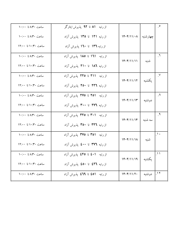 زمان بندی مراجعه حضوری