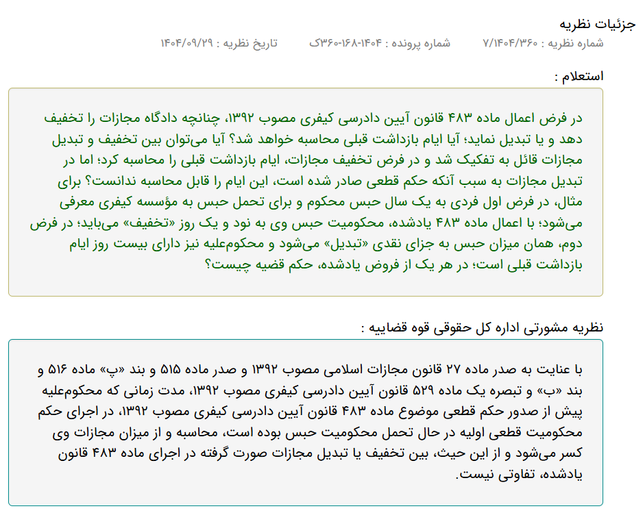 نظریه مشورتی تخفیف مجازات